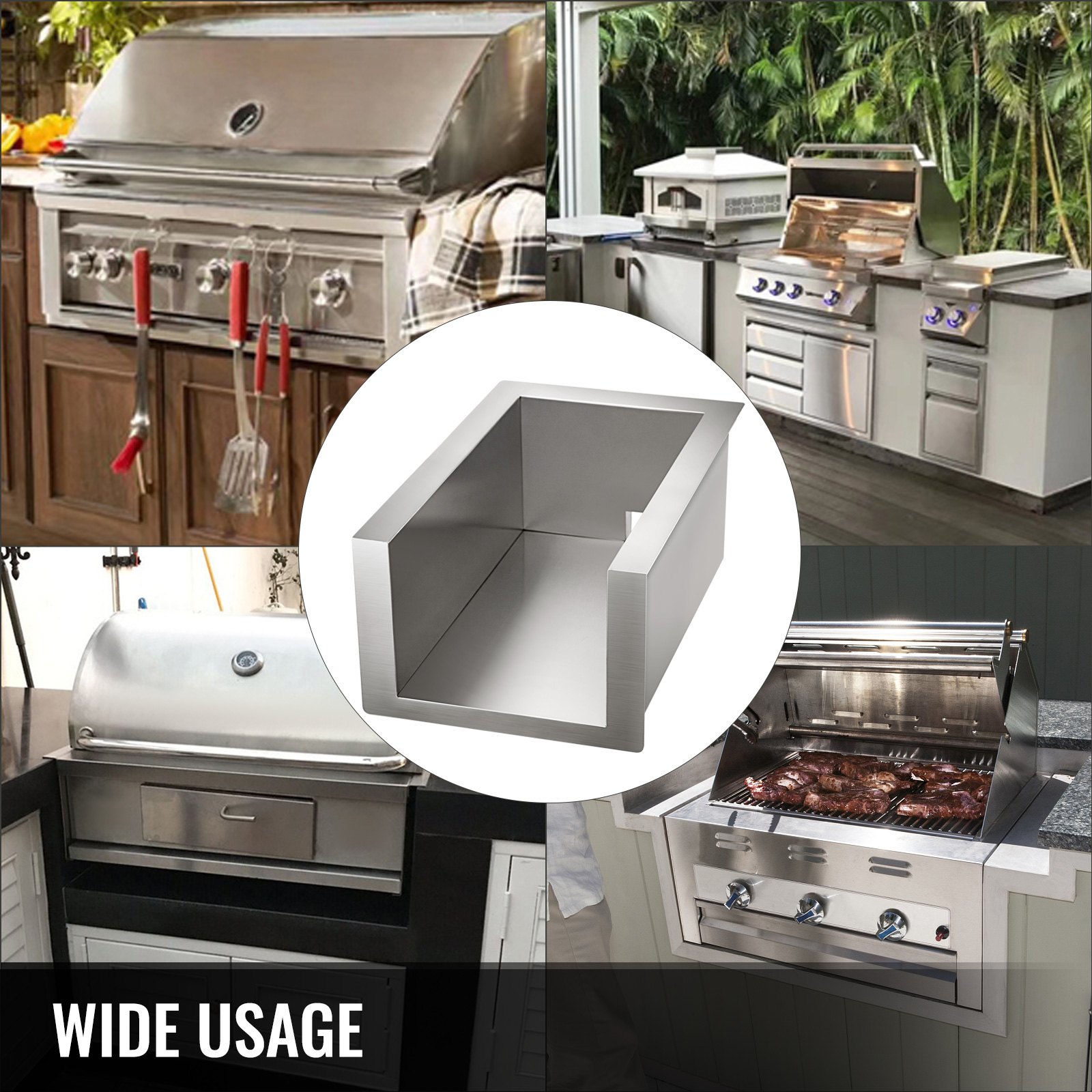 Vevor Ingebouwde Barbecue Basis Buitenkeuken Onderstel Rvs 2 Branders 14.5"x23"