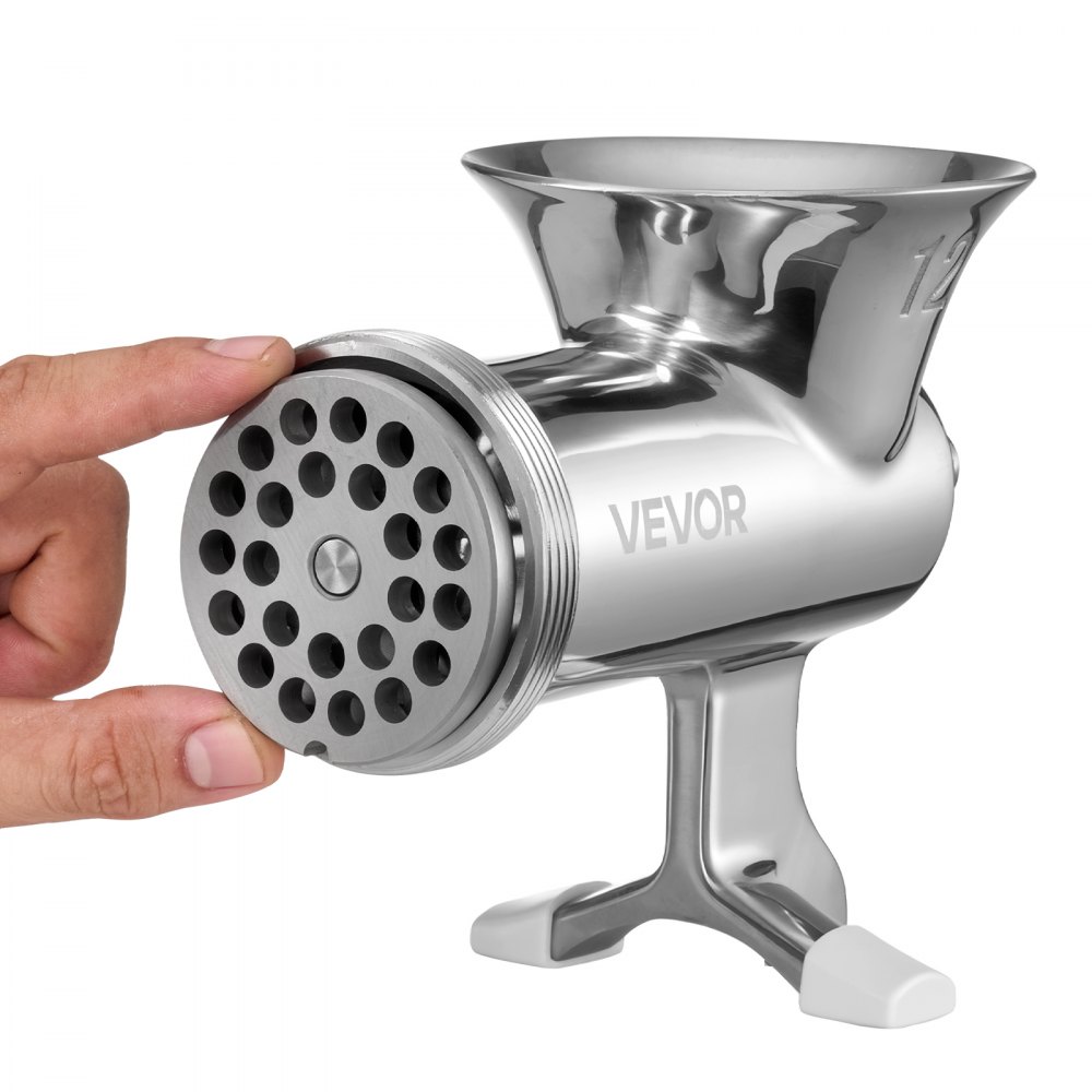 VEVOR handmatige vleesmolen handworstvuller 304 roestvrij staal, 4,5 & 8 mm snijplaten handmatige vleesmolen vleesmachine met worstbuis, geschikt voor het malen van vlees worstvulling zilver