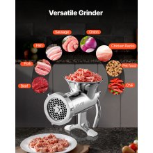 VEVOR Handmatige vleesmolen Handvleesmolen 304 roestvrij staal, 5 en 8 mm messen Vleesmolen Handmatige vleesmachine met worstbuis, geschikt voor het malen van vleesgroenten en het vullen van worst Zilver