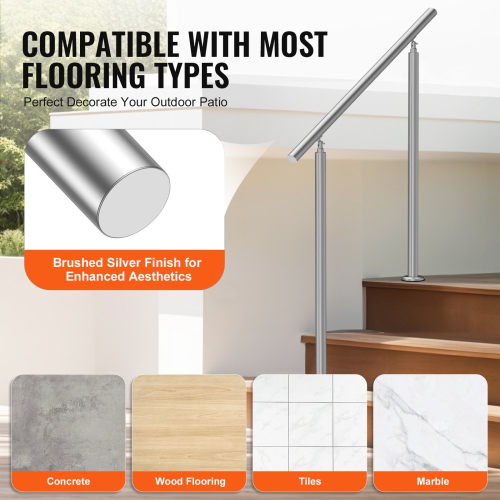 VEVOR Buitentrapleuningen, 100 cm lange trapleuningset, RVS overgangsleuning met montageset, dubbele kolom trapleuningen voor senioren, veranda en terras