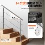 VEVOR 47.2in Handrails for Outdoor Steps 3 Crossbars Staircase for Porch Deck