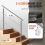 VEVOR Handrails for Outdoor Steps, 47.2in Length 2 Crossbars Stair Hand Rail Kit, Transitional Stainless Steel Railings w/ Installation Kit, Double-column Staircase Handrails for Seniors,Porch & Deck