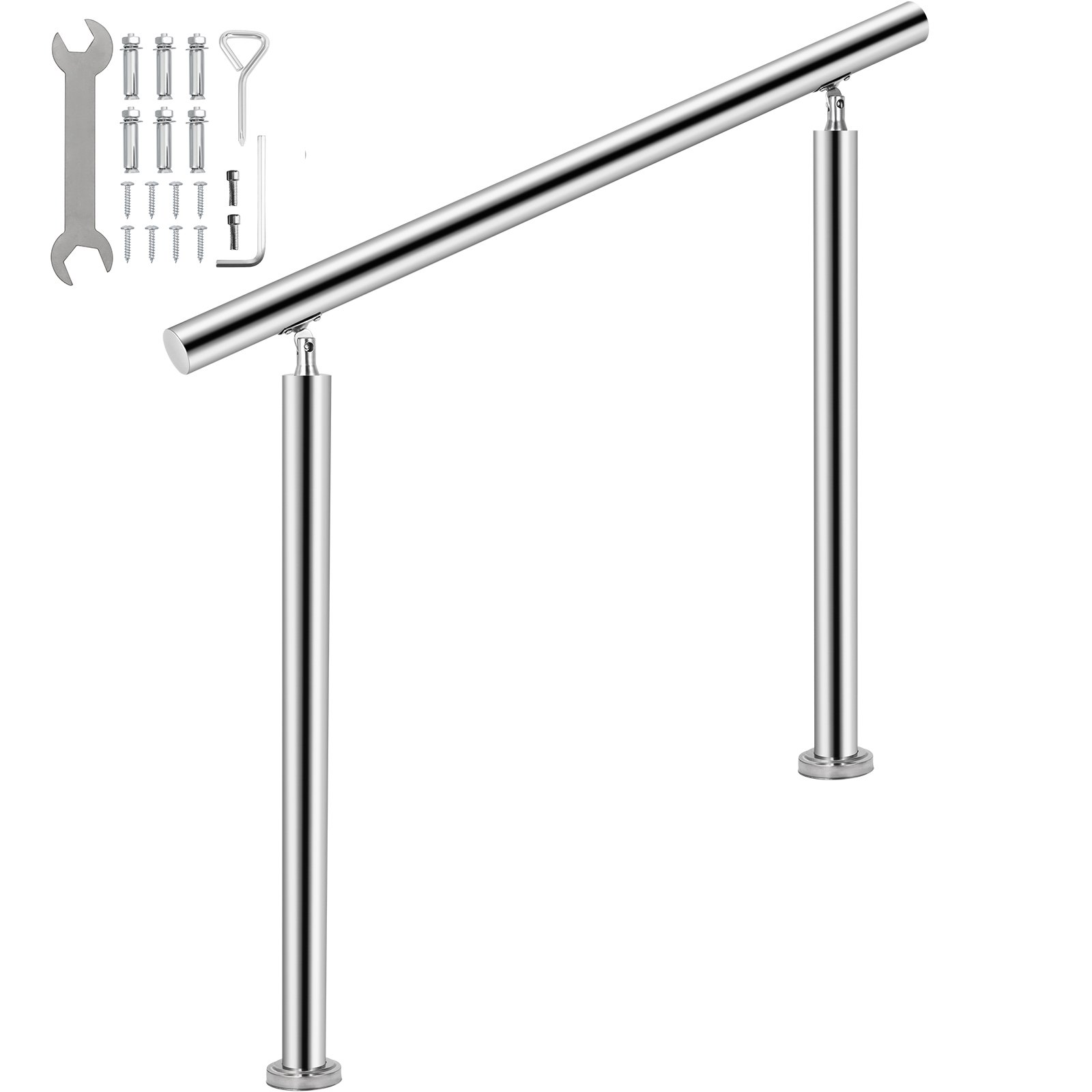 VEVOR Stainless Steel Handrail 220LBS Load Handrail for Outdoor Steps 55x34" Outdoor Stair Railing Silver Stair Handrail Transitional Range from 60 to 130° Stair Rail Fits 4-5 Steps with Screw Kit