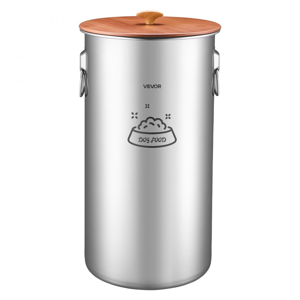 VEVOR 35L roestvrijstalen hondenvoerbak, ideaal voor woonkamer en keuken, met metalen handgrepen, siliconen ring, roestbestendig gepolijst oppervlak en luchtdicht deksel.