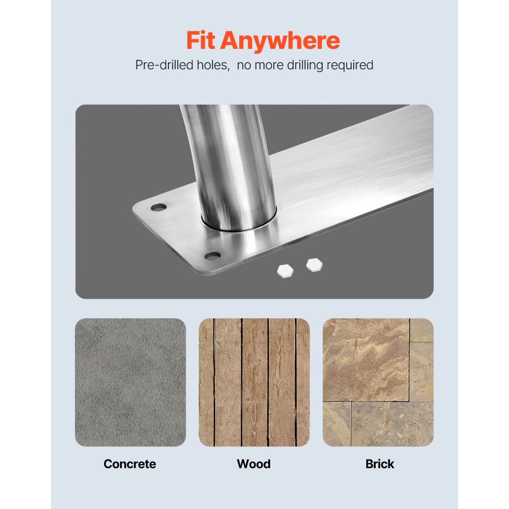 VEVOR Zwembad Leuningen, 30 x 30" Zwembad Veiligheidsleuningen, 304 RVS Zwembad Trapleuning, 375LBS Draagvermogen Zwembad Hand Rail, Trapleuning met Snelmontage Bodemplaat Complete Montage Accessoires