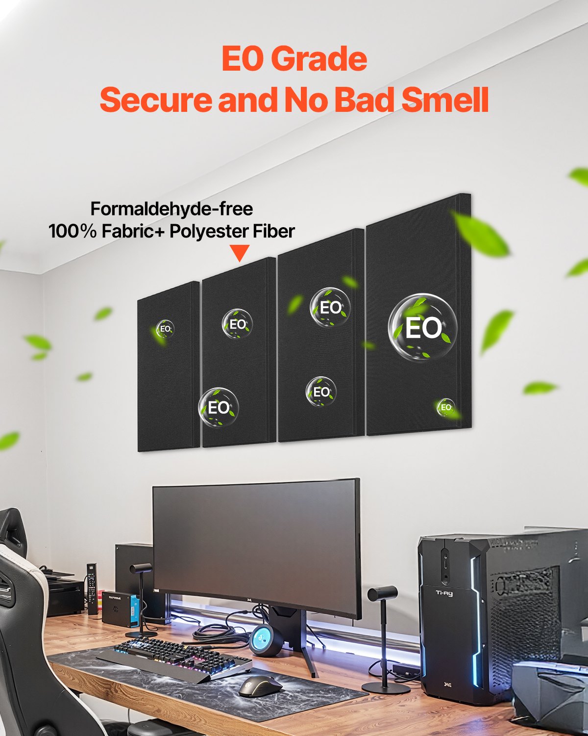 VEVOR akoestische panelen, 4-pack, 600x300x50 mm, geluidsabsorberende panelen van glasvezel, zelfklevend, akoestische wandpanelen, voor studio's, kantoren, thuisbioscopen en vergaderruimtes, zwart