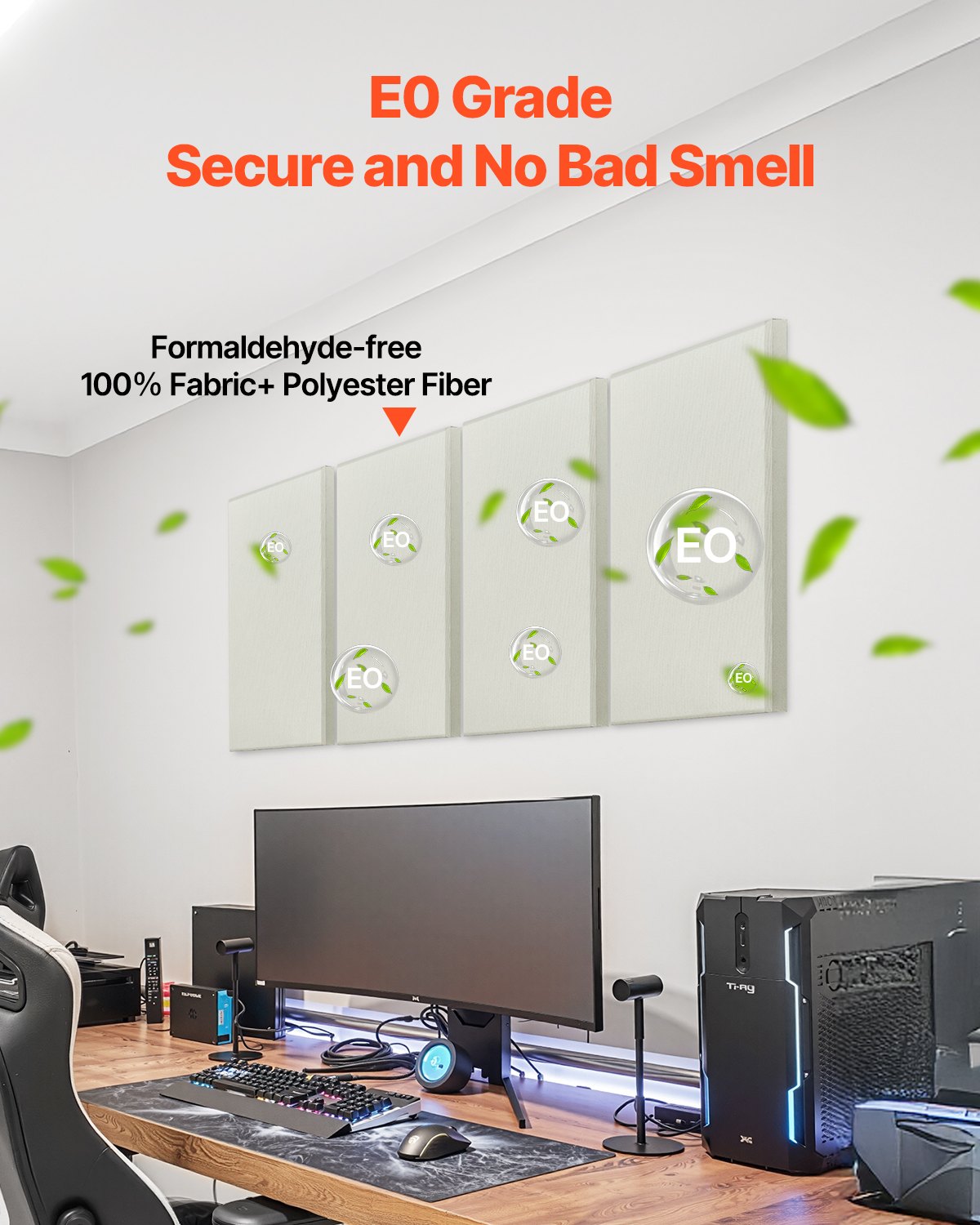 VEVOR 4 PCS Acoustic Panels, 2 inch Thick 23.6 x 11.8 inch Fiberglass Sound Absorbing Panels, Self-adhesive Soundproof Wall Boards, for Studios, Office, Home Theater,Meeting Room, Beige