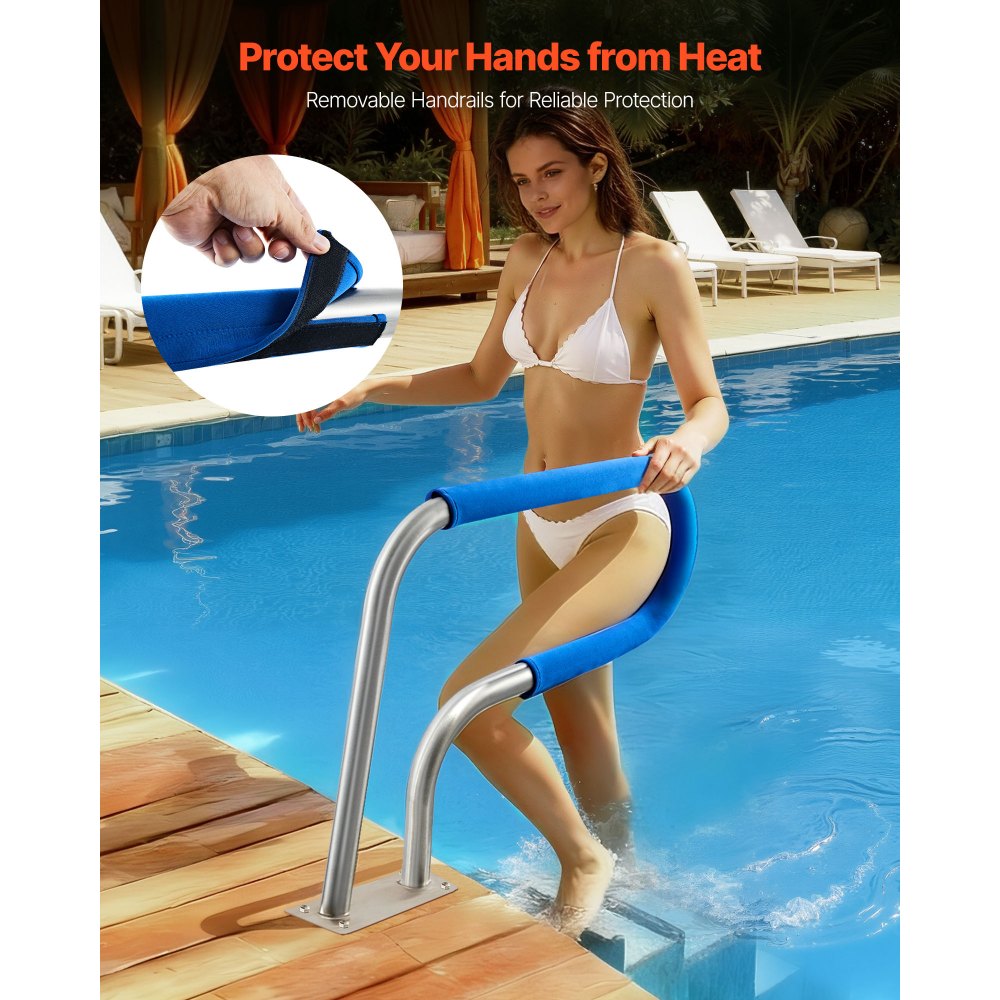 VEVOR Zwembadleuning, 788x100x558 mm, draagvermogen 100 kg, handgreep van 304 roestvrij staal, afneembare antisliphoes, uitgebreide accessoires, voor zwembaden, waterparken en spa's.