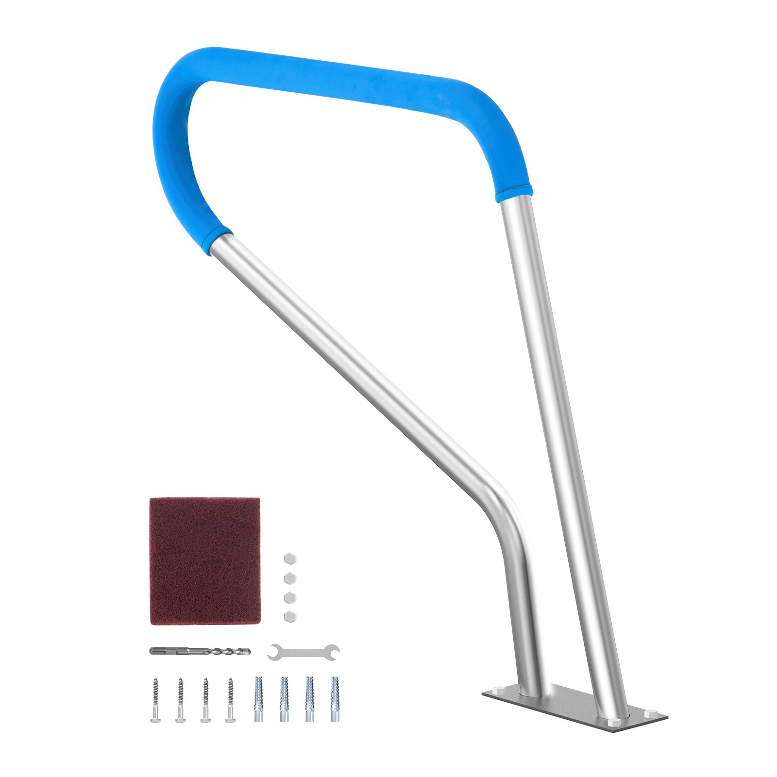 VEVOR zwembadleuning, 990 x 100 x 812 mm, zwembadinstap, roestvrij staal met voetplaat voor binnen- en buitenbaden, zwembadinstaphulp, roestvrije handgreep met handgreepafdekking en accessoires voor spa's