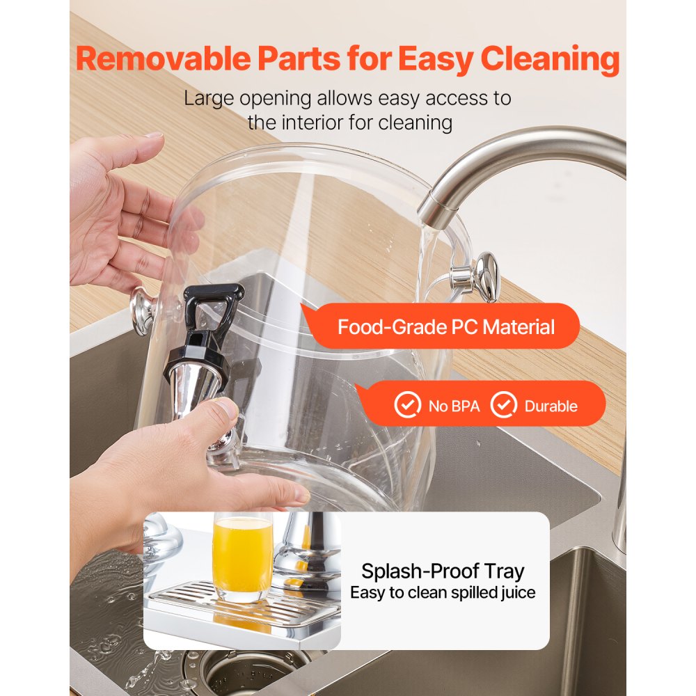 VEVOR Beverage Dispenser, 8L x 2 Drink Dispenser for Parties, Stainless Steel + Plastic Juice Dispensers with Spigot Ice Chamber Tray, Iced Tea Lemonade Dispensers, for Restaurants, Hotels