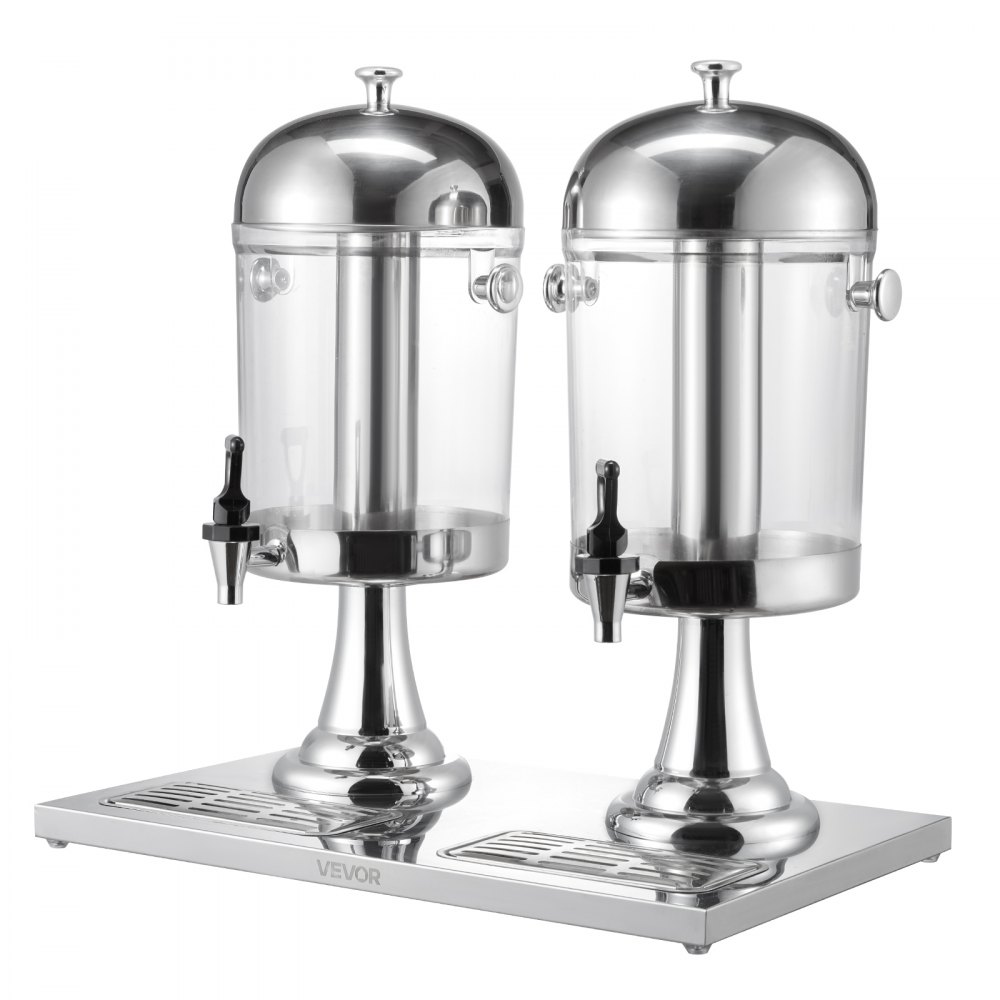 VEVOR Beverage Dispenser, 8L x 2 Drink Dispenser for Parties, Stainless Steel + Plastic Juice Dispensers with Spigot Ice Chamber Tray, Iced Tea Lemonade Dispensers, for Restaurants, Hotels
