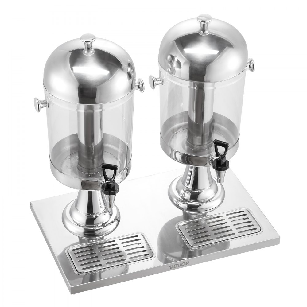 VEVOR Beverage Dispenser, 8L x 2 Drink Dispenser for Parties, Stainless Steel + Plastic Juice Dispensers with Spigot Ice Chamber Tray, Iced Tea Lemonade Dispensers, for Restaurants, Hotels