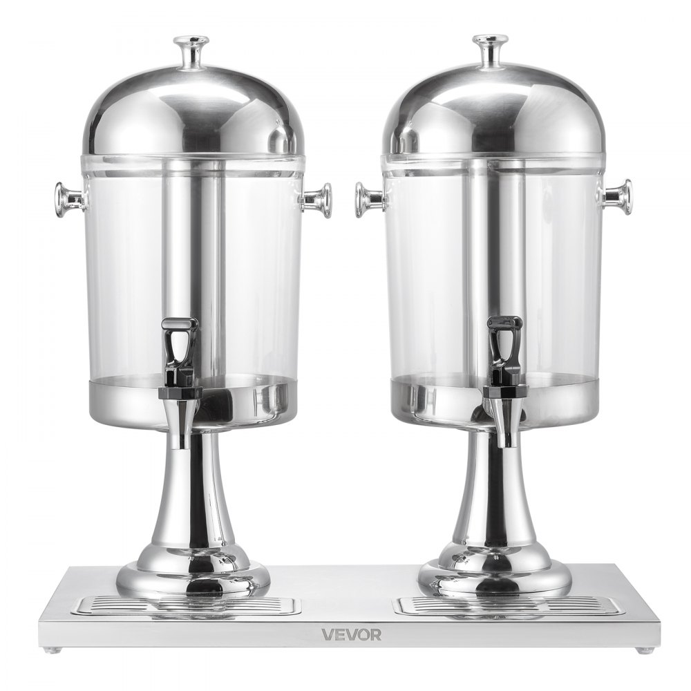 VEVOR Beverage Dispenser, 8L x 2 Drink Dispenser for Parties, Stainless Steel + Plastic Juice Dispensers with Spigot Ice Chamber Tray, Iced Tea Lemonade Dispensers, for Restaurants, Hotels