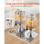 VEVOR Beverage Dispenser, 8L x 2 Drink Dispenser for Parties, Stainless Steel + Plastic Juice Dispensers with Spigot Ice Chamber Tray, Iced Tea Lemonade Dispensers, for Restaurants, Hotels