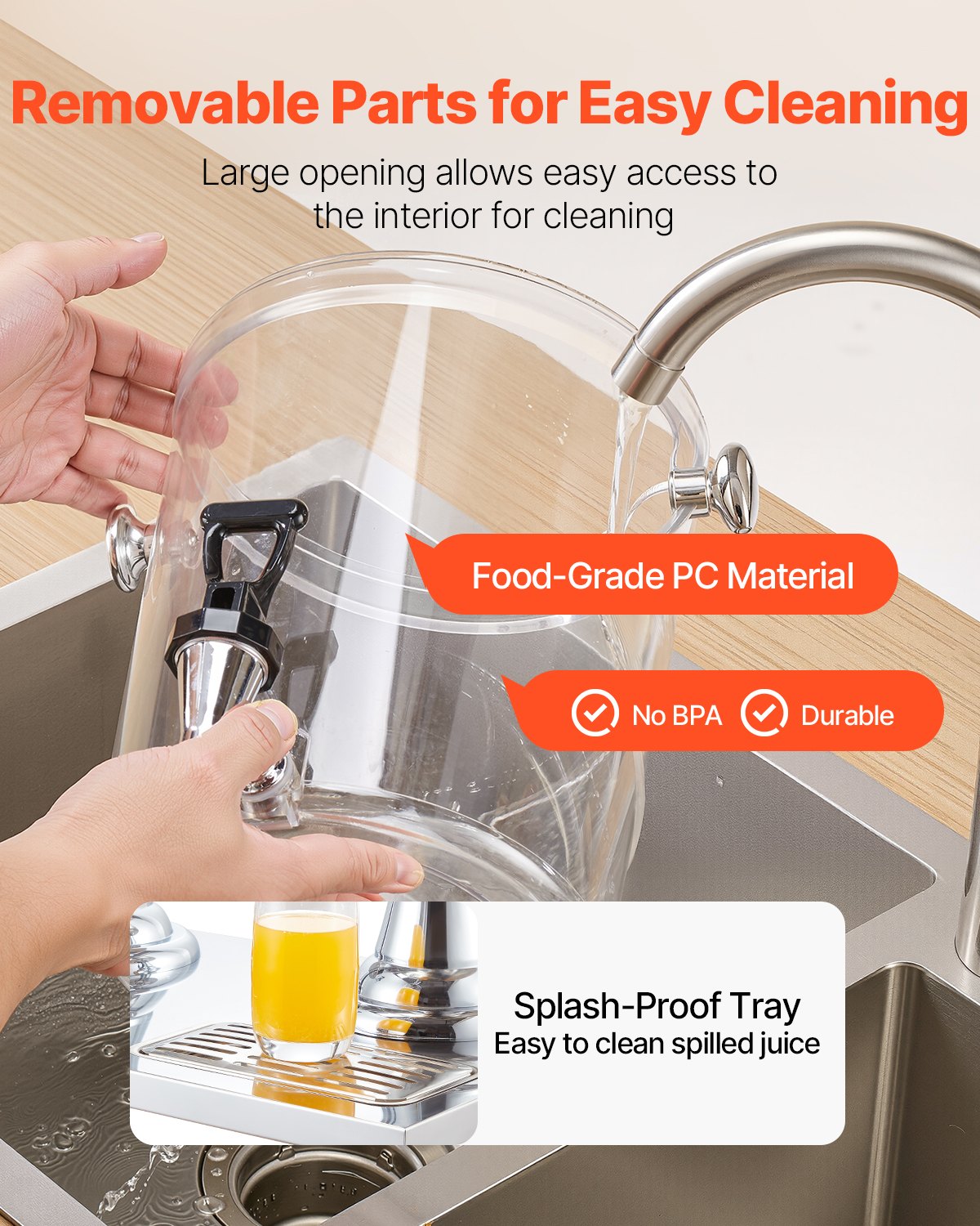 VEVOR Beverage Dispenser, 8L x 2 Drink Dispenser for Parties, Stainless Steel + Plastic Juice Dispensers with Spigot Ice Chamber Tray, Iced Tea Lemonade Dispensers, for Restaurants, Hotels