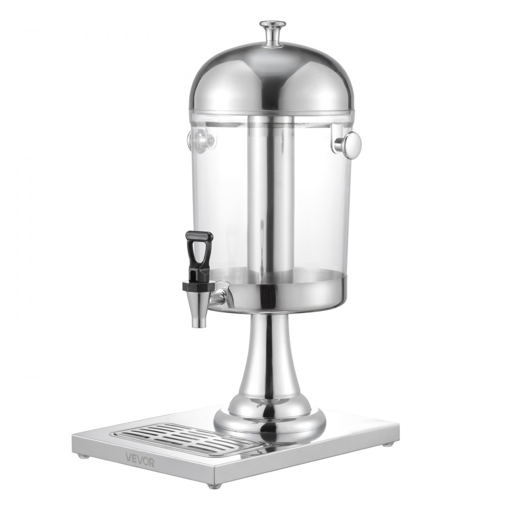 VEVOR Drankdispenser (1 x 8 L) voor Feesten Sapdispenser (gemaakt van roestvrij staal + polycarbonaat) met druppelvrije kraan en voet Waterdispenser voor Restaurants Feesten, Limonade IJsthee Dispenser
