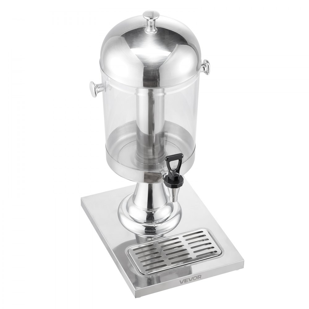 VEVOR Drankdispenser (1 x 8 L) voor Feesten Sapdispenser (gemaakt van roestvrij staal + polycarbonaat) met druppelvrije kraan en voet Waterdispenser voor Restaurants Feesten, Limonade IJsthee Dispenser