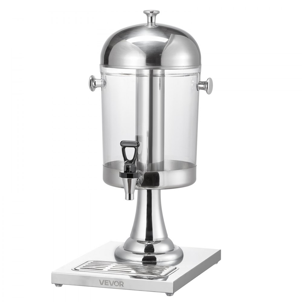 VEVOR Drankdispenser (1 x 8 L) voor Feesten Sapdispenser (gemaakt van roestvrij staal + polycarbonaat) met druppelvrije kraan en voet Waterdispenser voor Restaurants Feesten, Limonade IJsthee Dispenser