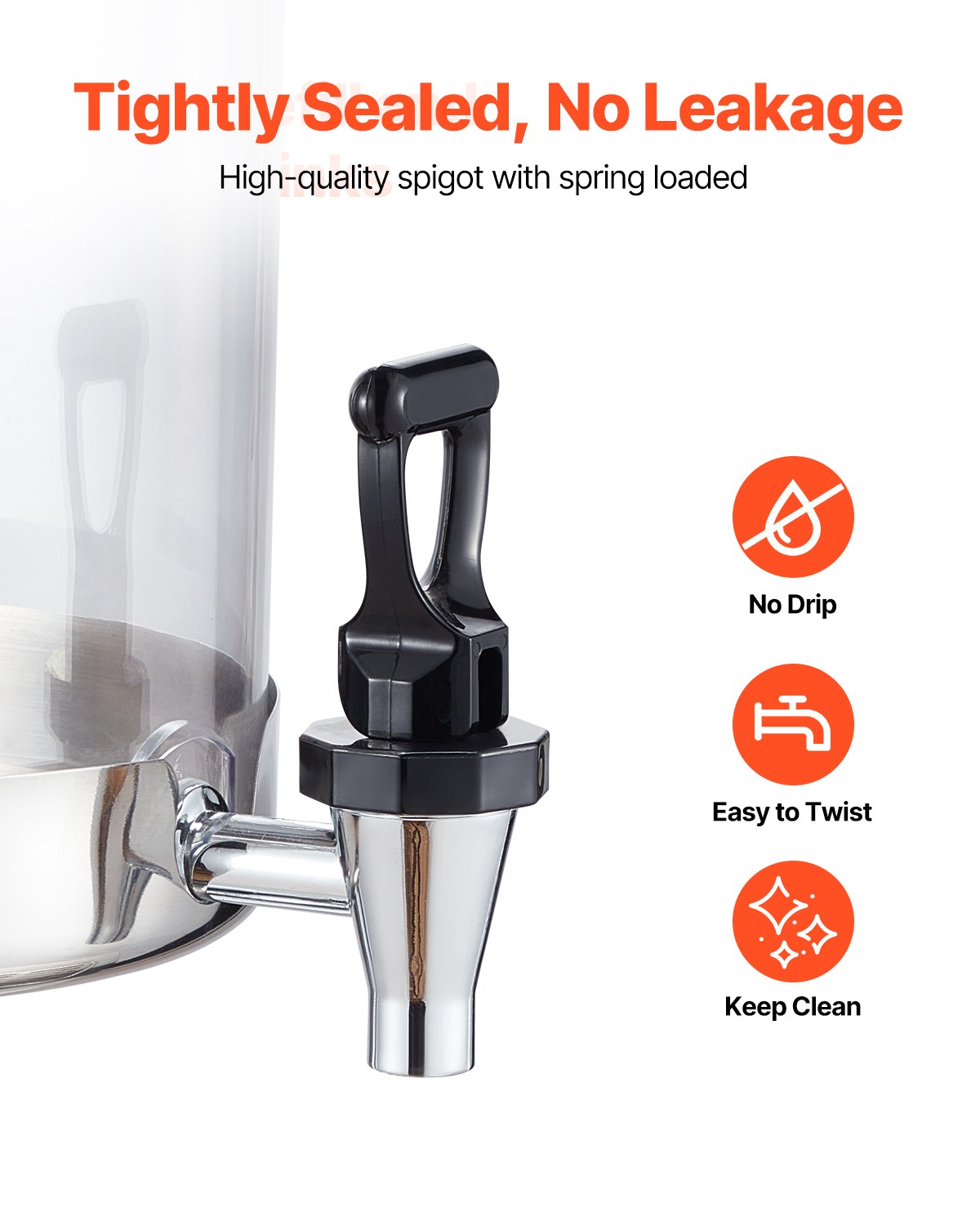 VEVOR Drankdispenser (1 x 8 L) voor Feesten Sapdispenser (gemaakt van roestvrij staal + polycarbonaat) met druppelvrije kraan en voet Waterdispenser voor Restaurants Feesten, Limonade IJsthee Dispenser