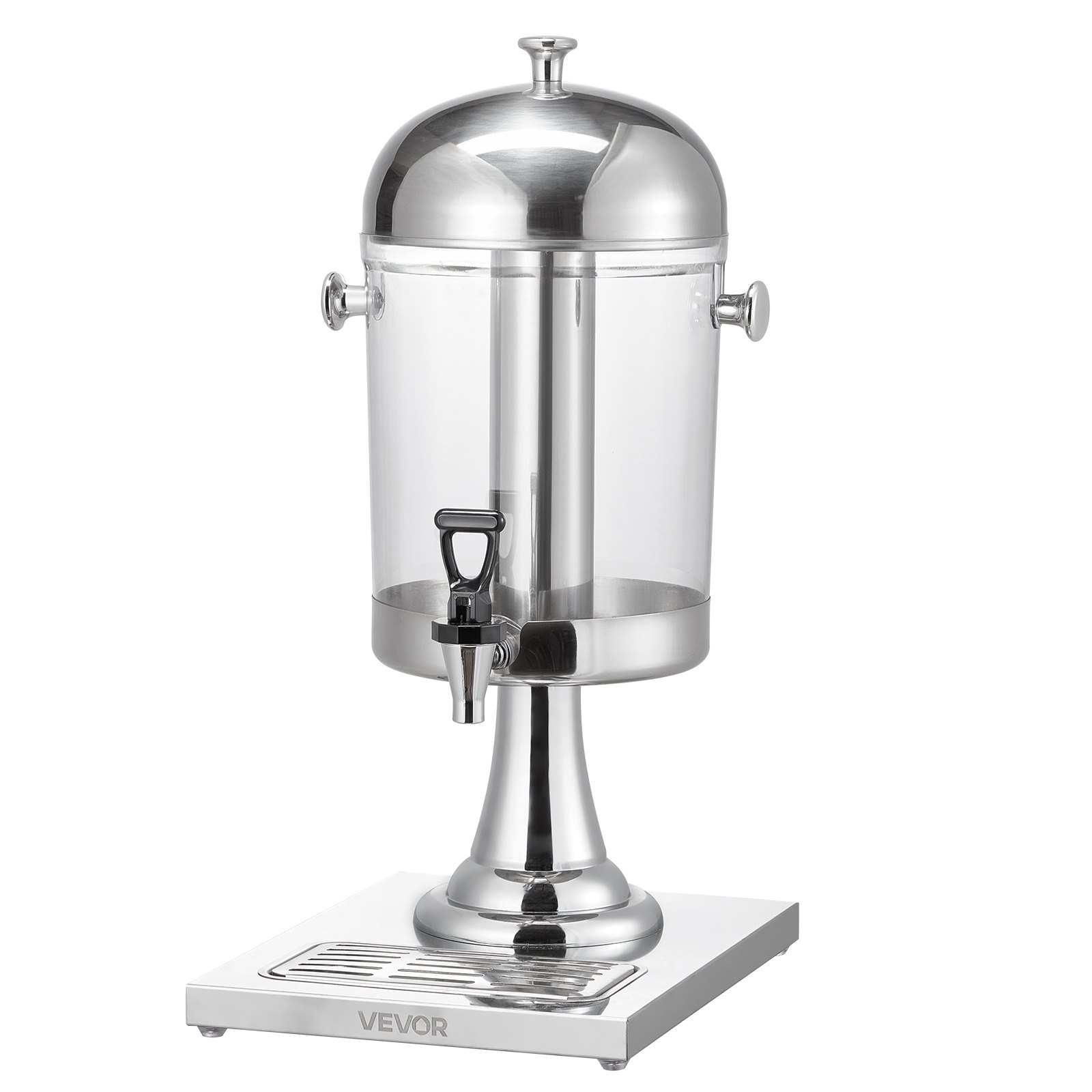 VEVOR Drankdispenser (1 x 8 L) voor Feesten Sapdispenser (gemaakt van roestvrij staal + polycarbonaat) met druppelvrije kraan en voet Waterdispenser voor Restaurants Feesten, Limonade IJsthee Dispenser