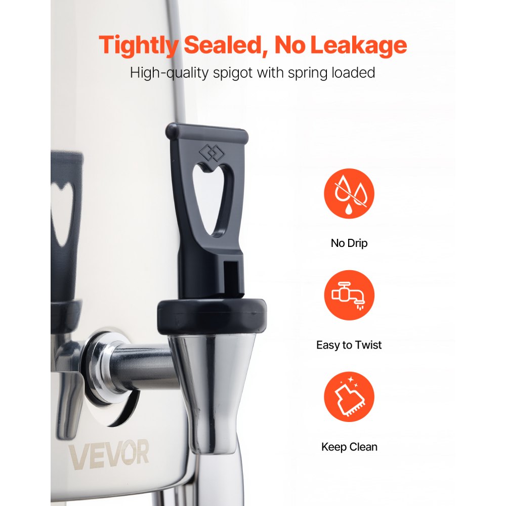 VEVOR Stainless Steel Beverage Dispenser, 12L Drink Dispenser  with Alcohol Burner, Hot & Cold Drink Dispensers for Coffee Tea Hot Water, with Spigot Ice Tube, for Restaurants, Hotels, Parties