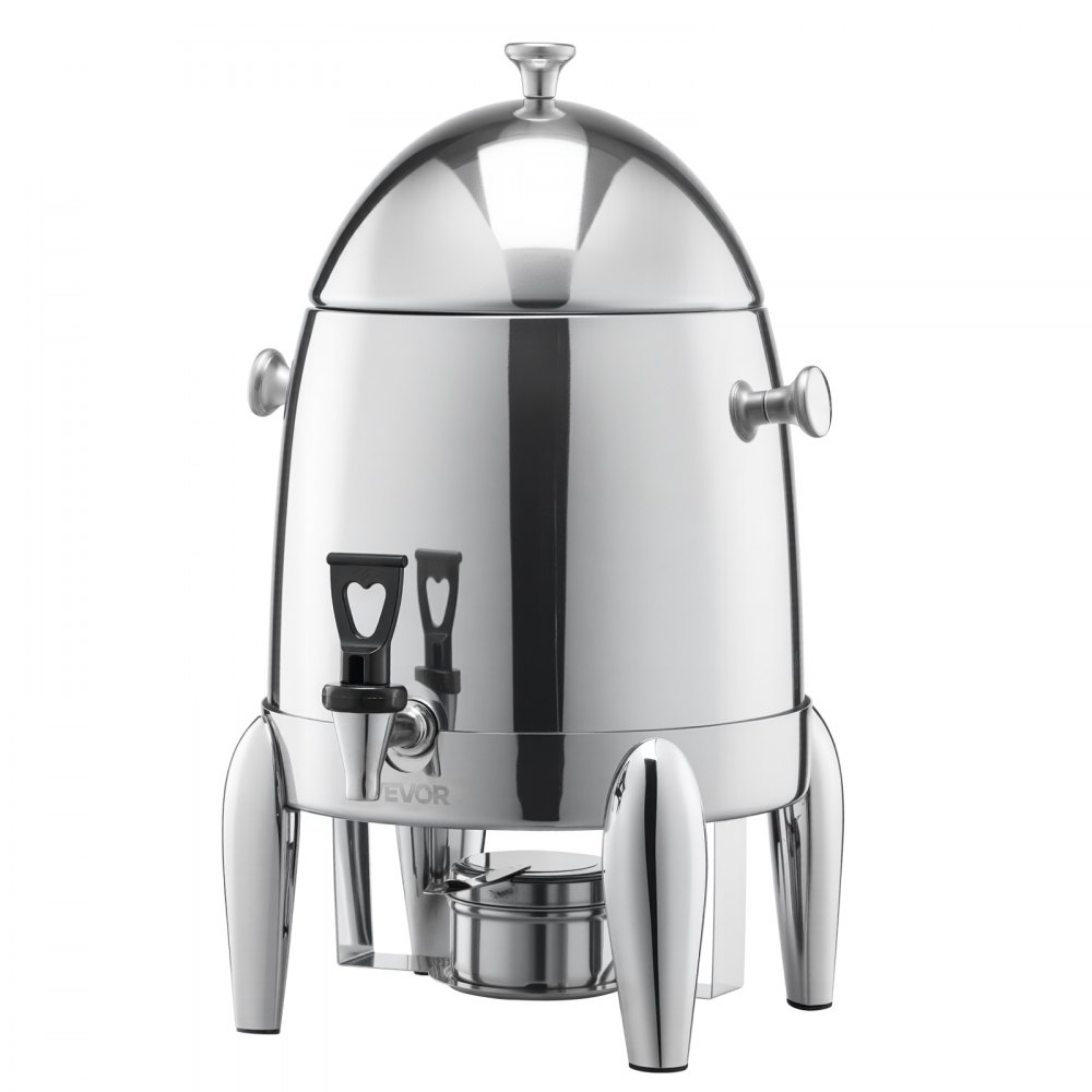 VEVOR Stainless Steel Beverage Dispenser, 12L Drink Dispenser  with Alcohol Burner, Hot & Cold Drink Dispensers for Coffee Tea Hot Water, with Spigot Ice Tube, for Restaurants, Hotels, Parties