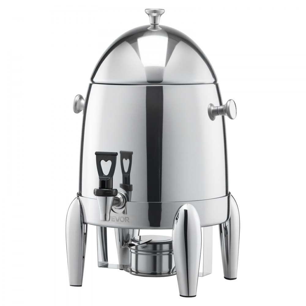 VEVOR Stainless Steel Beverage Dispenser, 12L Drink Dispenser  with Alcohol Burner, Hot & Cold Drink Dispensers for Coffee Tea Hot Water, with Spigot Ice Tube, for Restaurants, Hotels, Parties