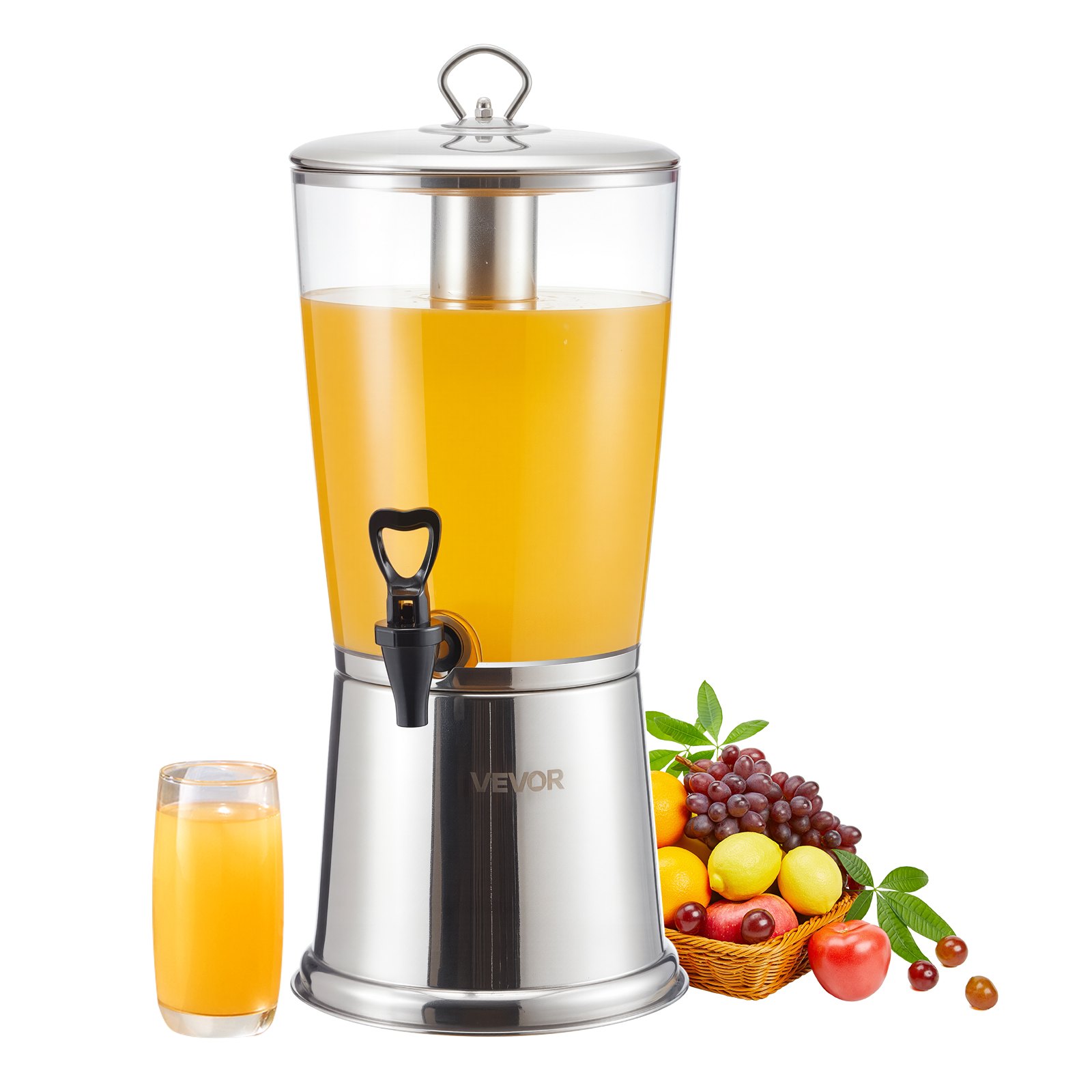 VEVOR Drankdispenser (1 x 8 L) voor Feesten Sapdispenser (gemaakt van roestvrij staal + kunststof) met druppelvrije kraan Waterdispenser voor Restaurants Feesten, Limonade IJsthee Zelfgemaakte Drankdispenser