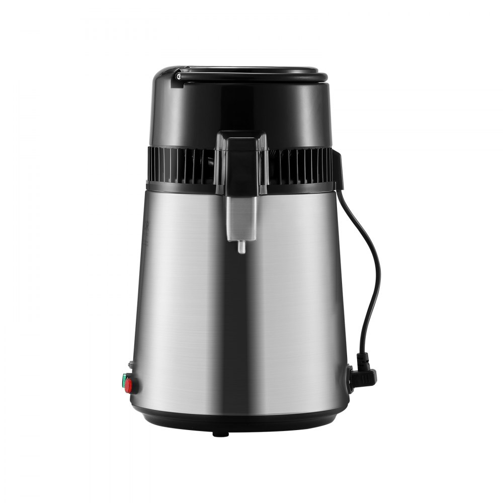 VEVOR Waterdestilleerder, 4 L gezuiverd water reinigingsfilter, 750 W gedestilleerd watermaker, roestvrijstalen binnenkant Destilleerder Water Zilver Huishoudelijk 1 L water per uur.
