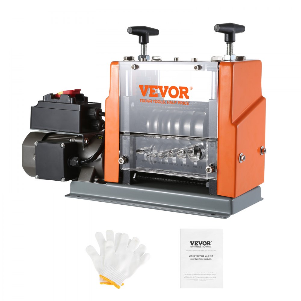 VEVOR Automatic Wire Stripping Machine, 0.06''-0.98'' Electric Motorized Cable Stripper, 60 W, Wire Peeler with Visible Stripping Depth Reference, 6 Round & 1 Flat Channels for Scrap Copper Recycling