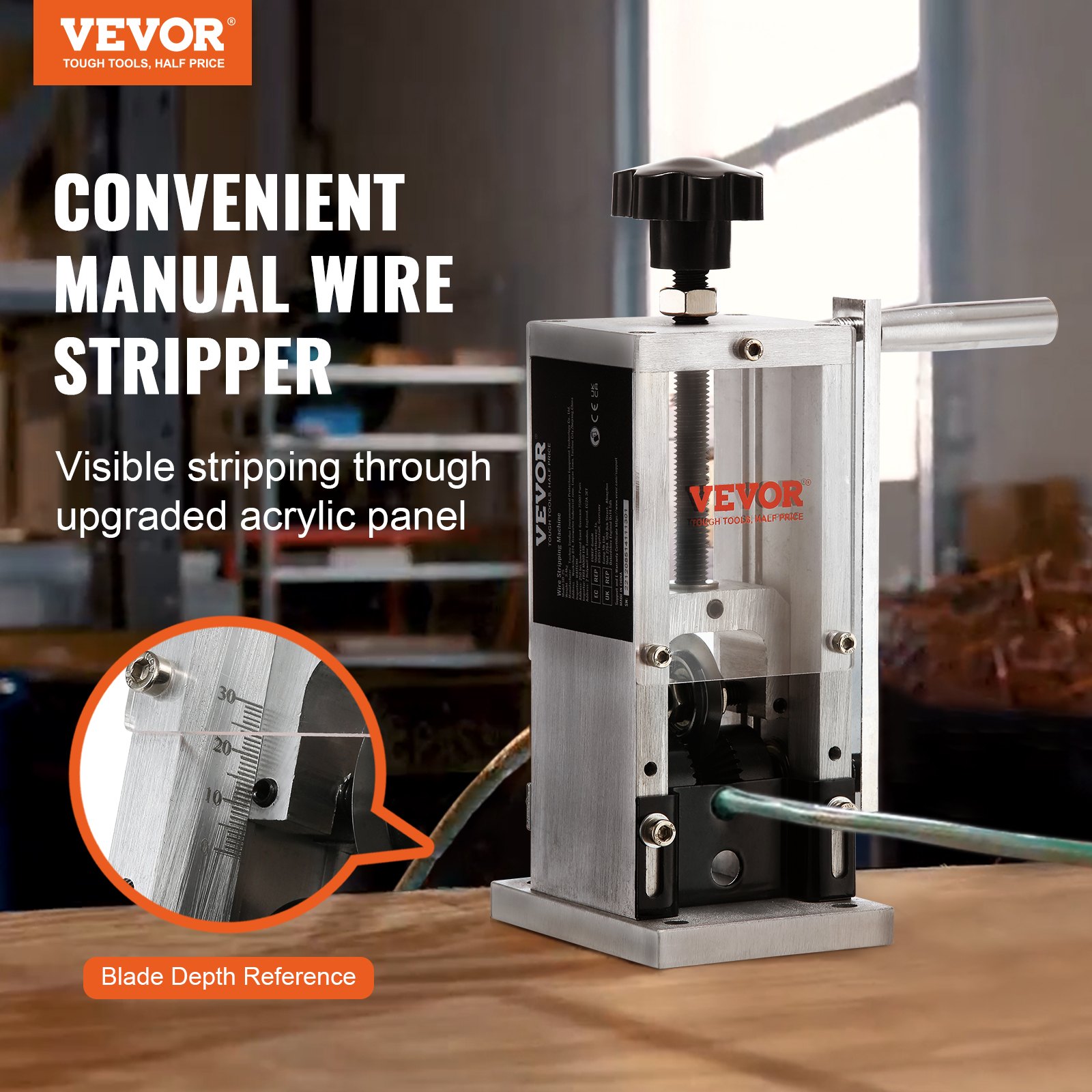 VEVOR Kabelstripmachine 1,5-30 mm Kabelstripmachine Handmatig of boormachine Kabelstripmachine 130 x 130 x 300 mm Ideaal voor het strippen van gecoate monofilament meeraderige draden