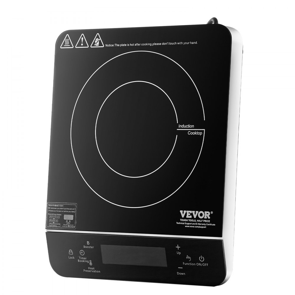 VEVOR Portable Induction Cooktop, 2200W Electric Induction Burner with 9 Temperature Settings, Countertop Induction Hot Plate with 4H Timer, 24H Reservation, Child Lock, Easy to Clean, for Cooking