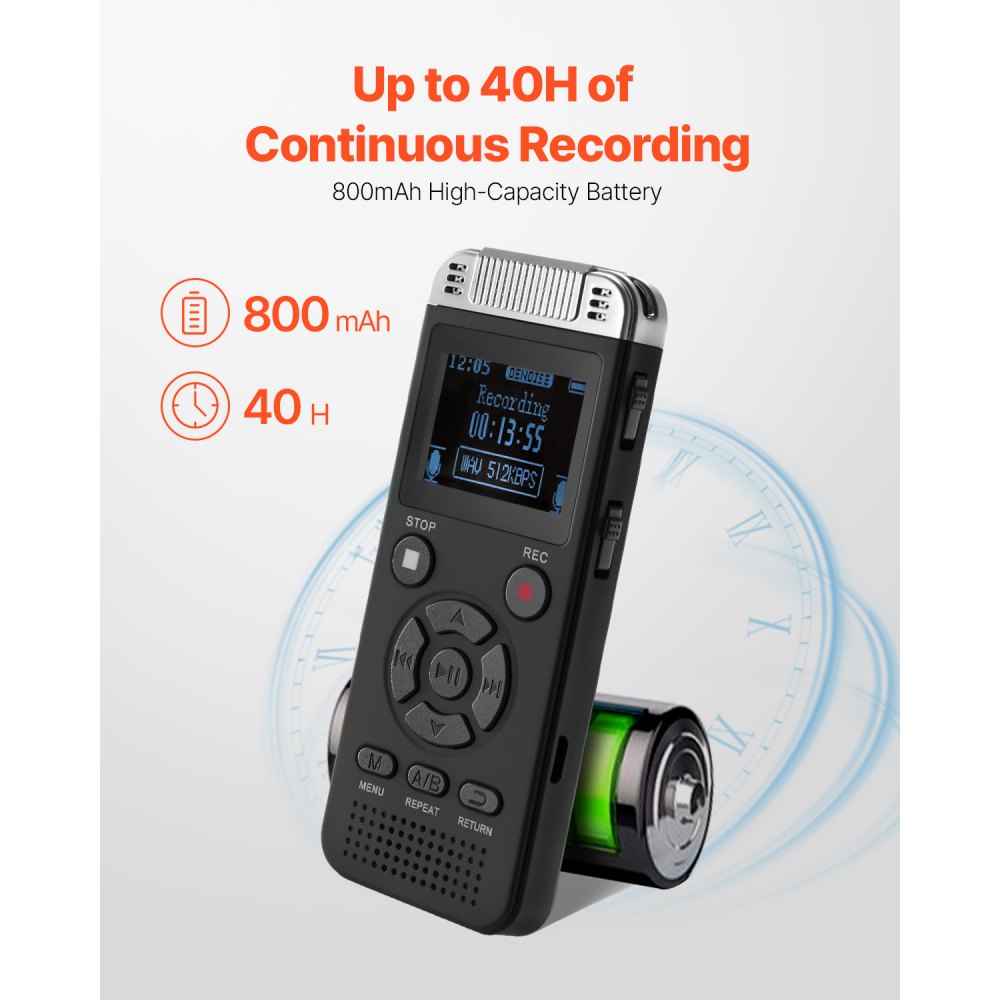 VEVOR Digital Voice Recorder, 128GB, Voice Activated Recorder with Playback, Audio Recording Device with Password USB, 8730 Hours of Storage 40 Hours of Continuous Recording, for Lectures, Meetings