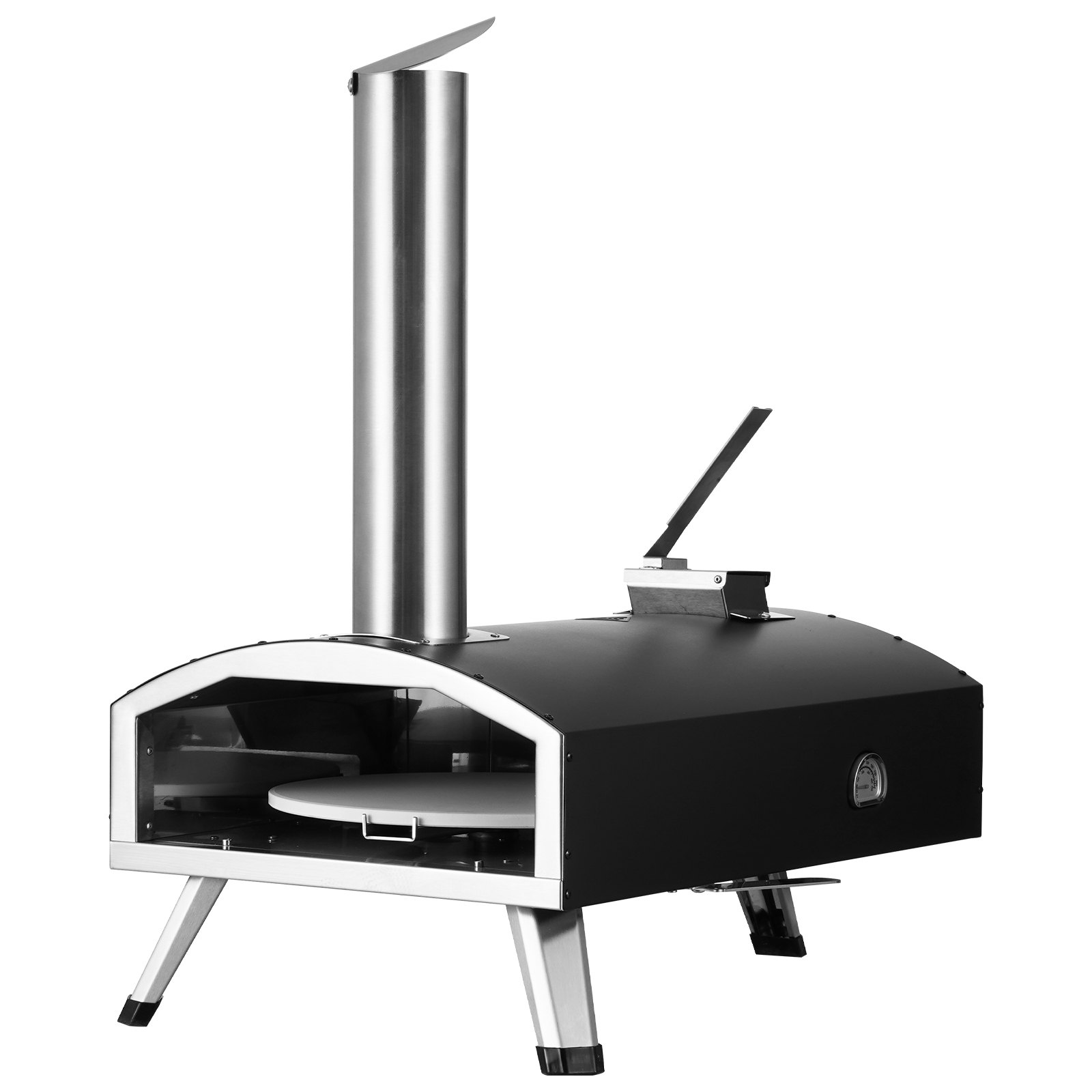 VEVOR Portable Outdoor Oven, 12-inch Pizza Oven, Pellet & Chips & Charcoal Tri-Fuel, Iron Spray Pizza Grill, Includes 210° Rotatable Pizza Stone, Scoop, Ideal for Camping & Backyard, Black