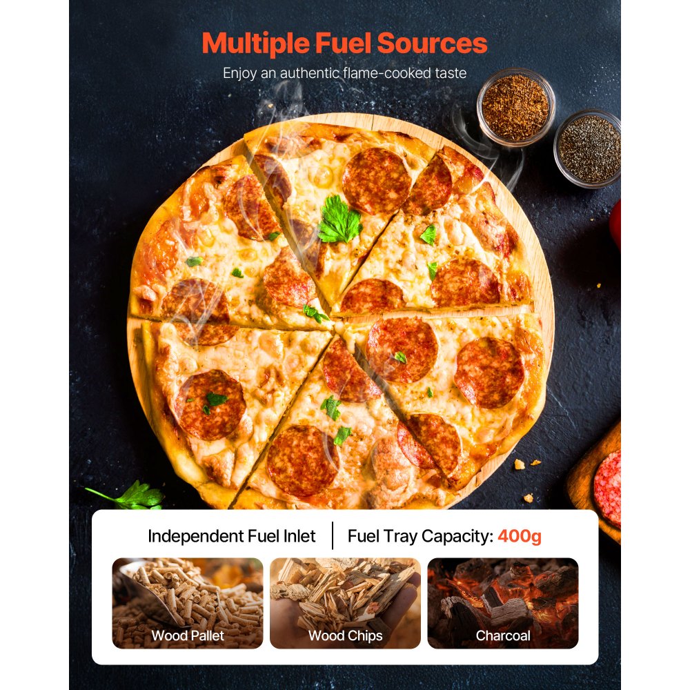 VEVOR Pizza Oven Outdoor, 12" Pellet Pizza Oven, Portable Pizza-Stove with Built-in Thermometer, Wood Fired Stainless Steel Pizza-Maker, for Backyard, Camping, Pizza-Stone, Shovel, Carry Bag, Silver