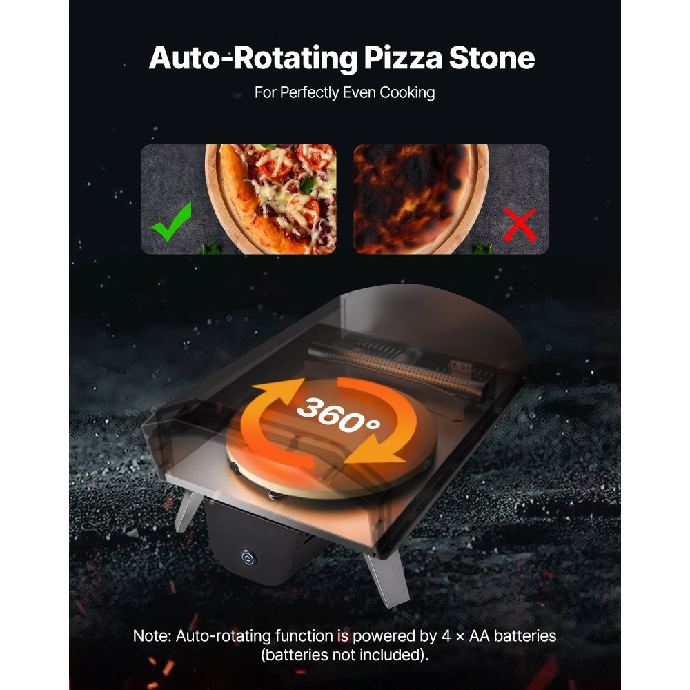 VEVOR Pizzaoven voor buiten 304,8 mm / 12 inch houtoven, pelletpizzaoven met thermometer en elektrische rotatie, draagbare pizzamaker voor kamperen in de tuin, patio, pizzasteen, draagtas, schep