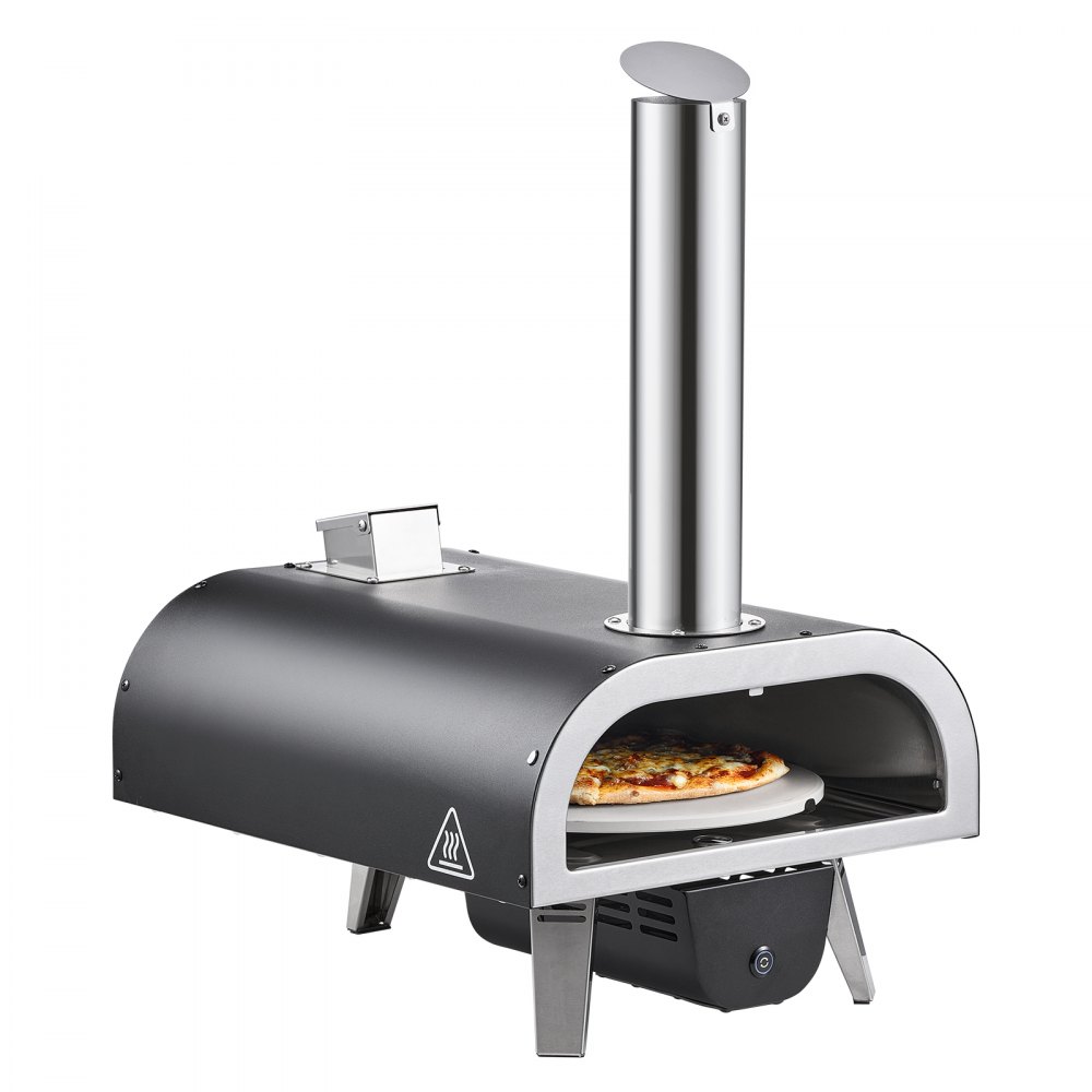 VEVOR Pizzaoven voor buiten 304,8 mm / 12 inch houtoven, pelletpizzaoven met thermometer en elektrische rotatie, draagbare pizzamaker voor kamperen in de tuin, patio, pizzasteen, draagtas, schep