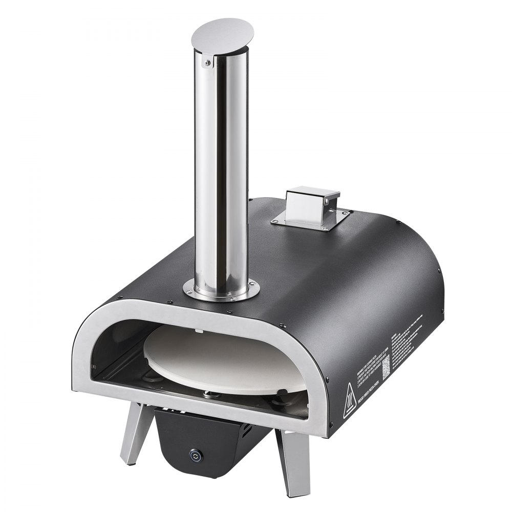 VEVOR Pizzaoven voor buiten 304,8 mm / 12 inch houtoven, pelletpizzaoven met thermometer en elektrische rotatie, draagbare pizzamaker voor kamperen in de tuin, patio, pizzasteen, draagtas, schep