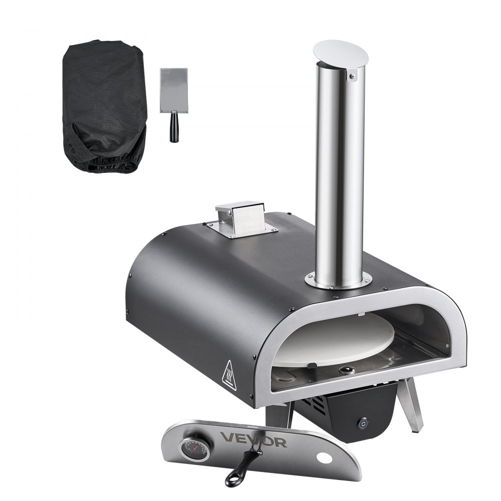 VEVOR Pizzaoven voor buiten 304,8 mm / 12 inch houtoven, pelletpizzaoven met thermometer en elektrische rotatie, draagbare pizzamaker voor kamperen in de tuin, patio, pizzasteen, draagtas, schep