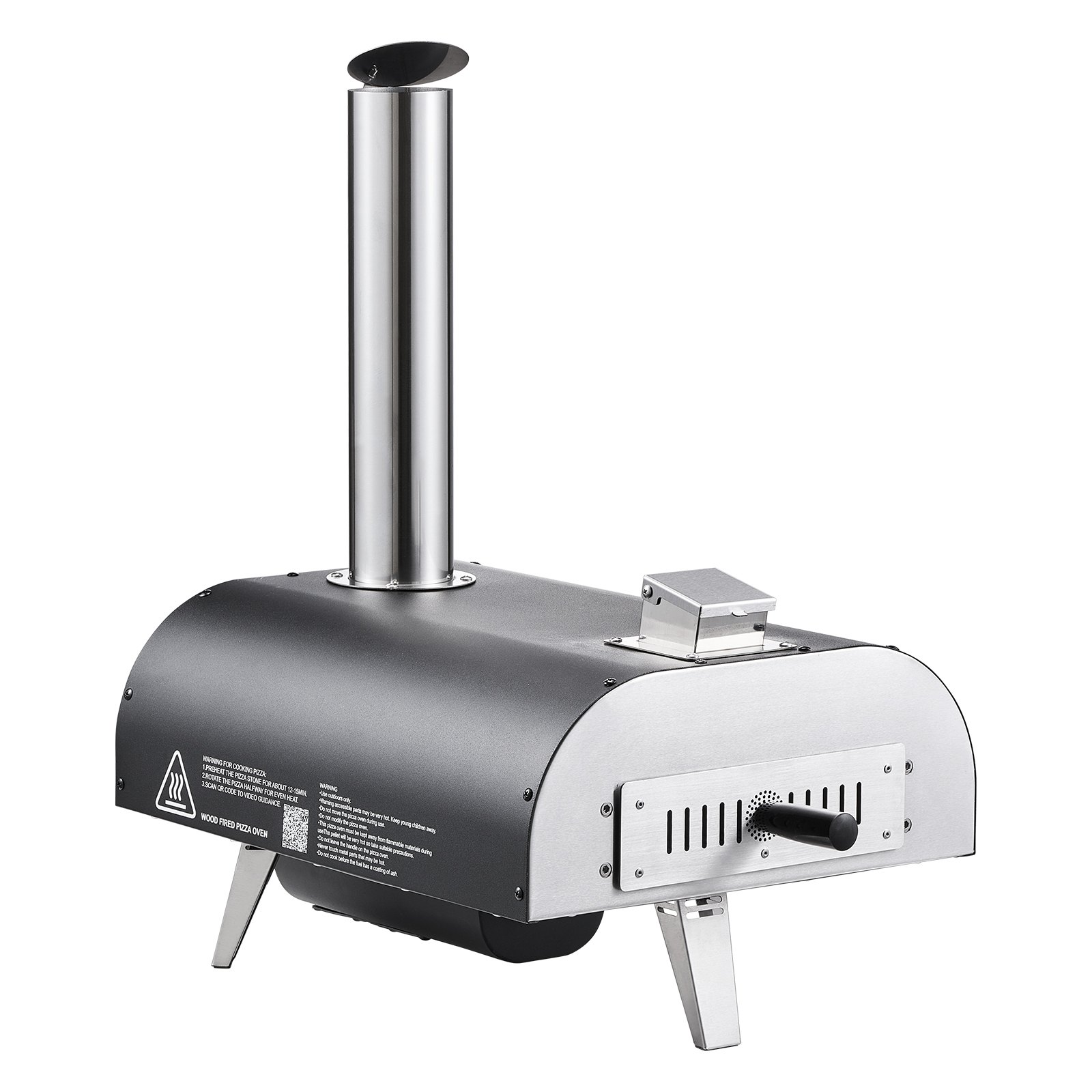 VEVOR Pizzaoven voor buiten 304,8 mm / 12 inch houtoven, pelletpizzaoven met thermometer en elektrische rotatie, draagbare pizzamaker voor kamperen in de tuin, patio, pizzasteen, draagtas, schep