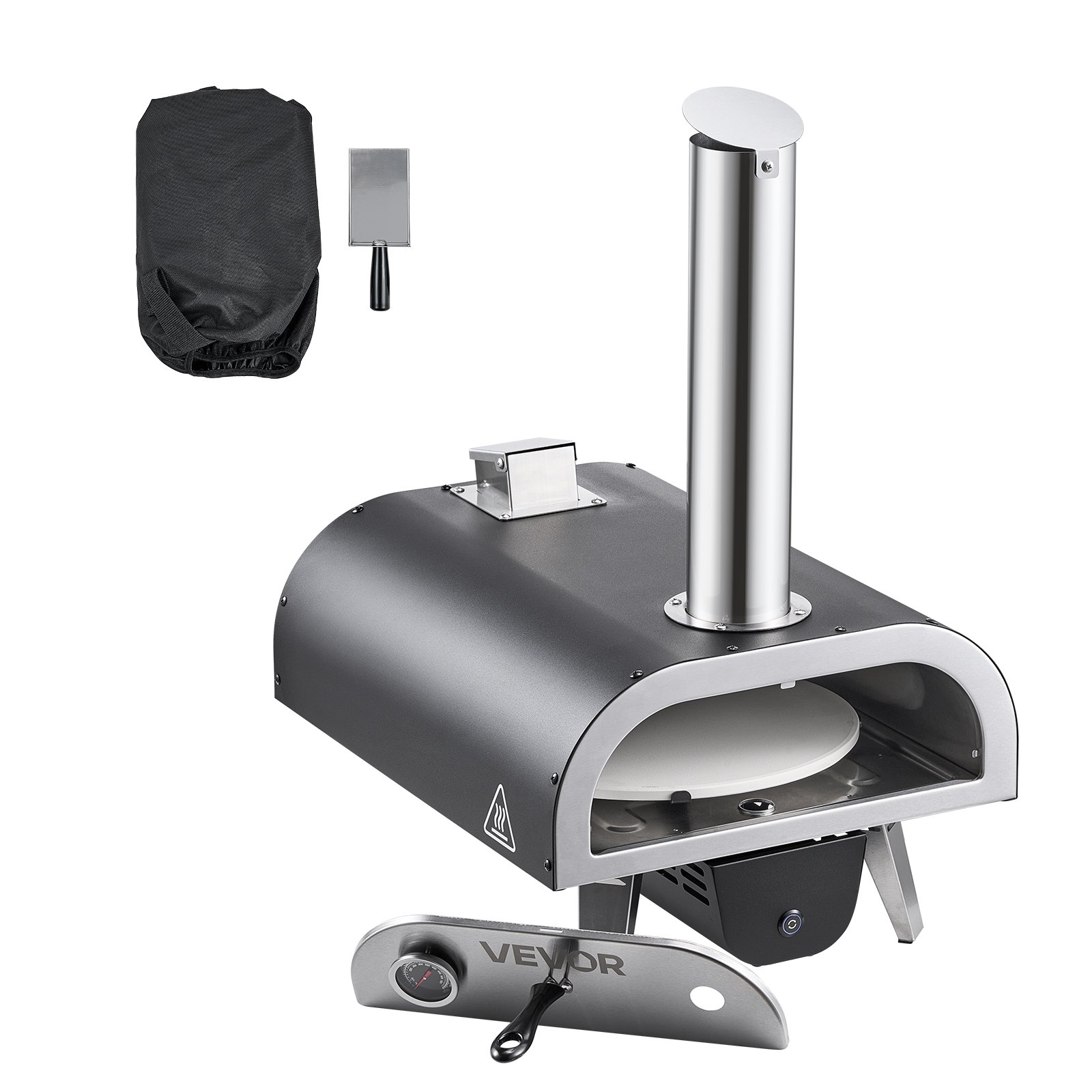 VEVOR Pizzaoven voor buiten 304,8 mm / 12 inch houtoven, pelletpizzaoven met thermometer en elektrische rotatie, draagbare pizzamaker voor kamperen in de tuin, patio, pizzasteen, draagtas, schep