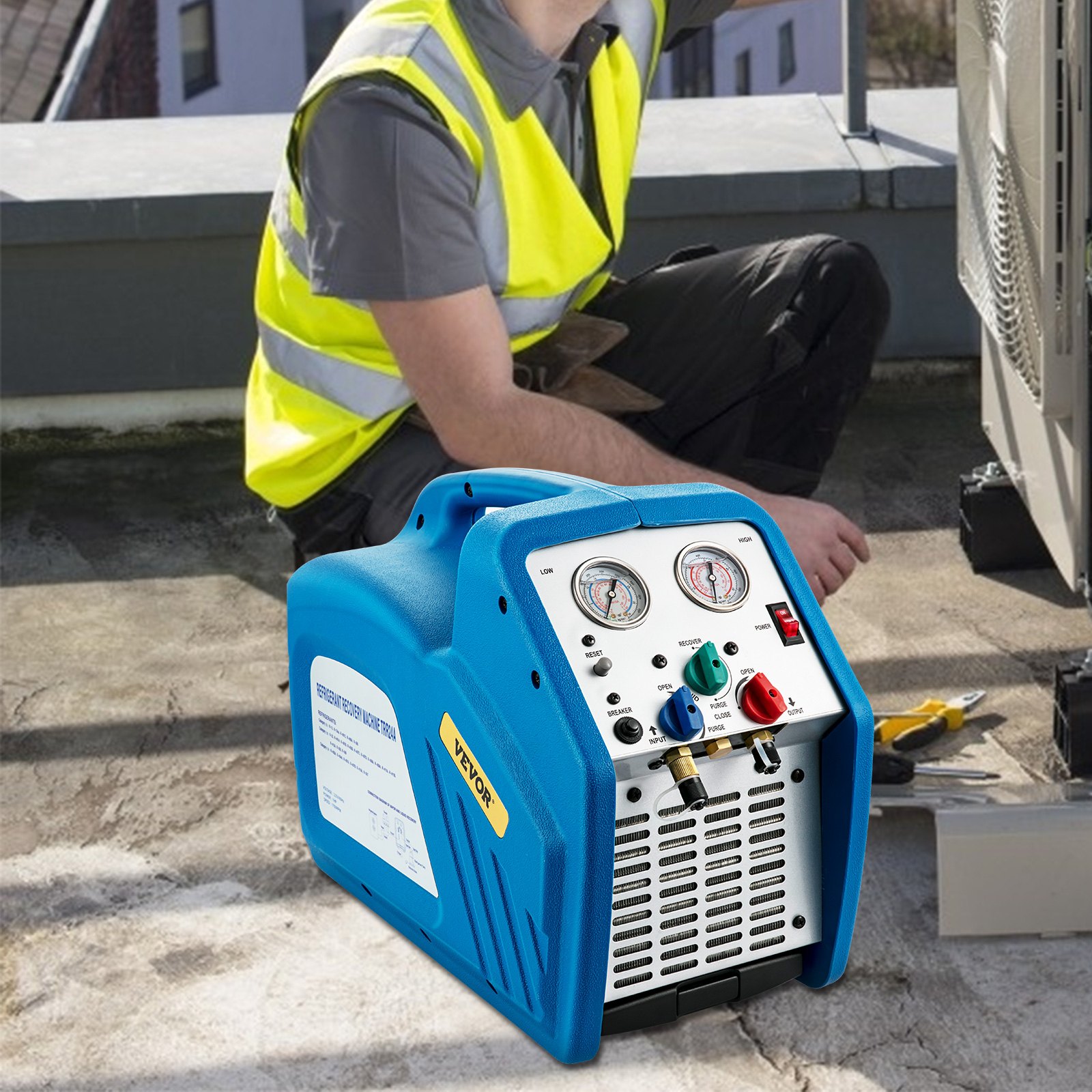 VEVOR Refrigerant Recovery Machine, 3/4 HP, Single Cylinder, HVAC Refrigerant Recovery, Portable AC Recovery Machine for Air Condition, Refrigerant, Automotive, Blue