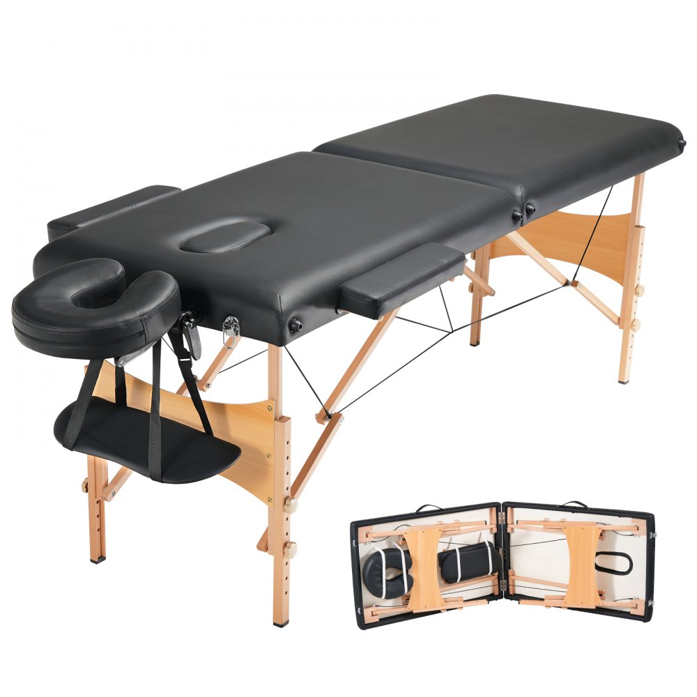 VEVOR portable massage table with headrest and arm support, folded view shown.