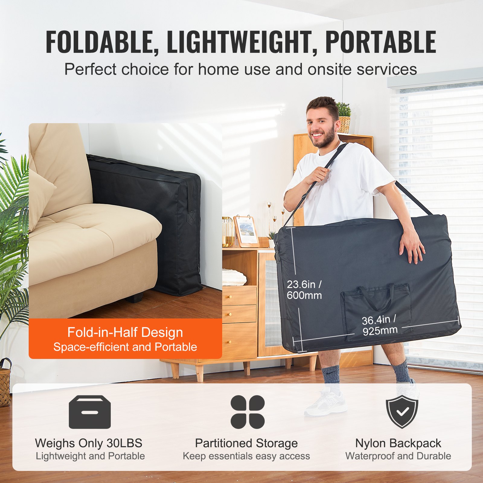 VEVOR Portable Massage Table 24" W, 2 Folding Lightweight  Massage Table, 8-Level Height Adjustable Salon Tattoo Bed, Spa Table with Headrest, Armrests, Hand Pallet & Carrying Bag, 600LBS