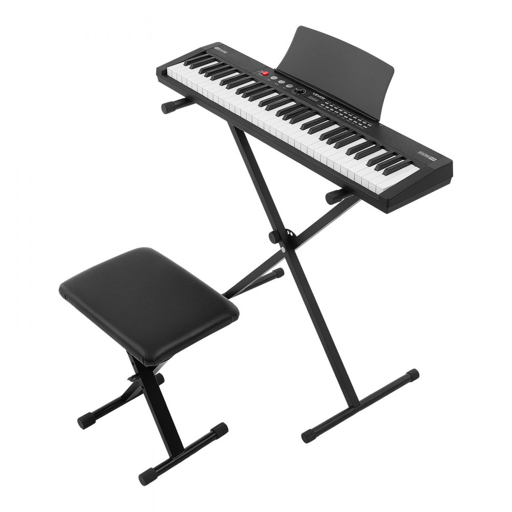 VEVOR Digitale Piano 61 toetsen, semi-gewogen elektrische piano met standaard en pianokruk, 128 klanken, 128 ritmes, HiFi stereoluidsprekers, 3,5 mm hoofdtelefoonaansluiting, sustainpedaal, USB/MIDI en lessenaar.