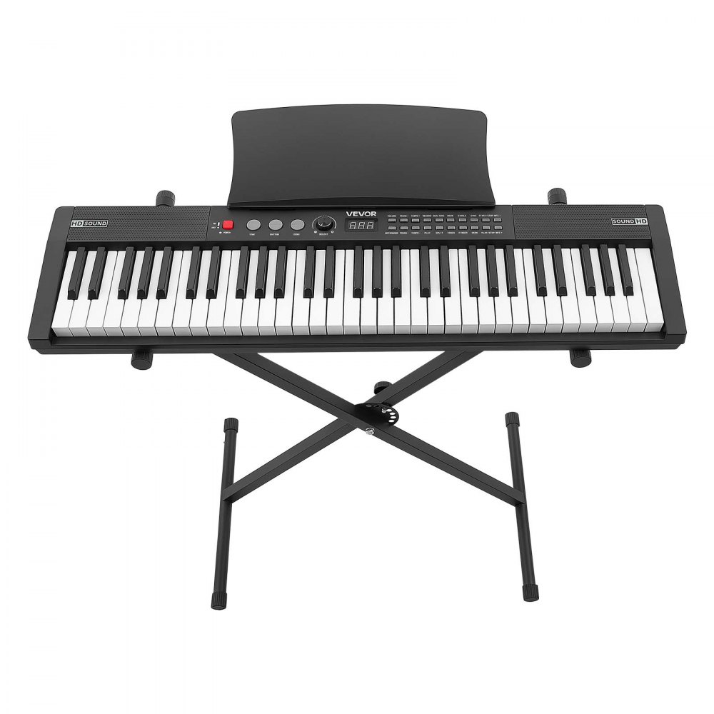 VEVOR Digitale Piano 61 toetsen, semi-gewogen elektrische piano met standaard en pianokruk, 128 klanken, 128 ritmes, HiFi stereoluidsprekers, 3,5 mm hoofdtelefoonaansluiting, sustainpedaal, USB/MIDI en lessenaar.