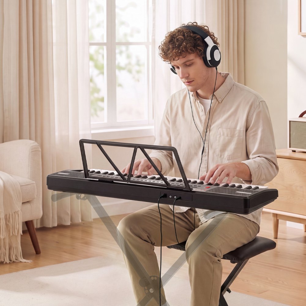 VEVOR Digitale Piano met 61 toetsen, semi-gewogen, elektrisch keyboard voor beginners en muziekliefhebbers, 100 geluiden en ritmes, met HiFi stereoluidsprekers, lessenaar en USB/MIDI-aansluiting.