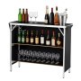 VEVOR Folding Portable Bar Table, 43.3 x 15.2 x 34.8 in, with Carry Bag, 2 Storage Shelves, and Detachable Skirt, Quick and Easy Setup, Foldable Mobile Bartending Station for Events, Party, Tradeshow