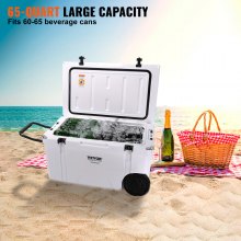 VEVOR Insulated Portable Cooler with Wheels, 65 qt, Holds 65 Cans, Wheeled Hard Cooler with Heavy Duty Handle, Ice Chest Lunch Box for Camping, Beach, Picnic, Travel, Outdoor, Keeps Ice for 6 Days