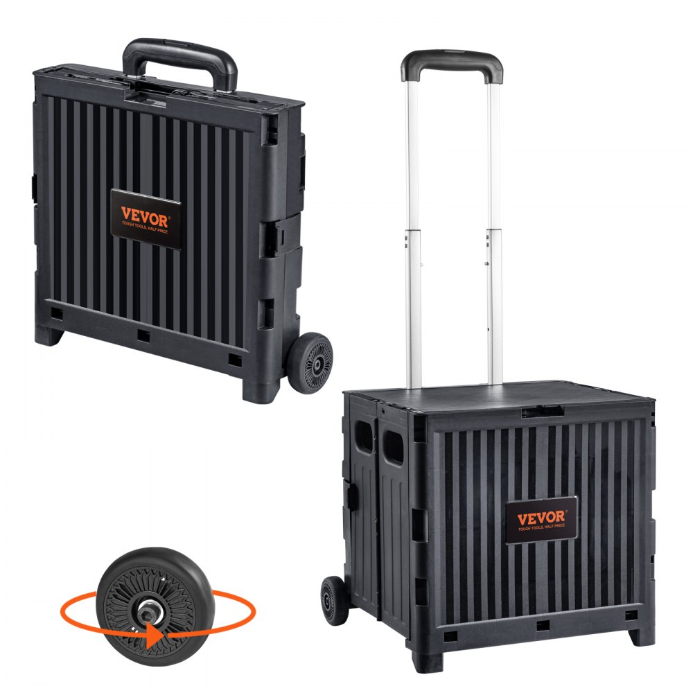 VEVOR Boodschappentrolley Opvouwbaar 24,9 kg (Dynamisch) / 36,2 kg (Statisch) Trolley van PP-mand en robuuste rubberen wielen Boodschappenmand Boodschappentrolley Opvouwbare box met wielen bedwingt alle soorten terrein